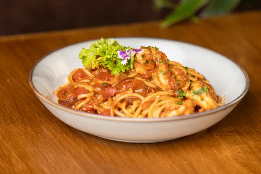 Spaghetti con camarones